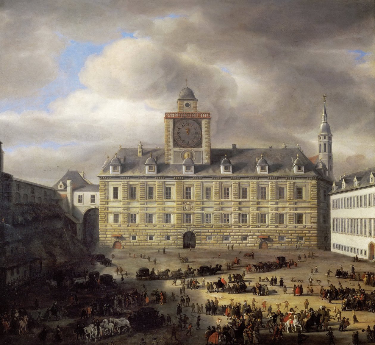 Główny plac wewnątrz Zamku Cesarskiego w Wiedniu - Samuel Dirksz van Hoogstraten (1627-1678). olej na drewnie autorstwa Samuel van Hoogstraten