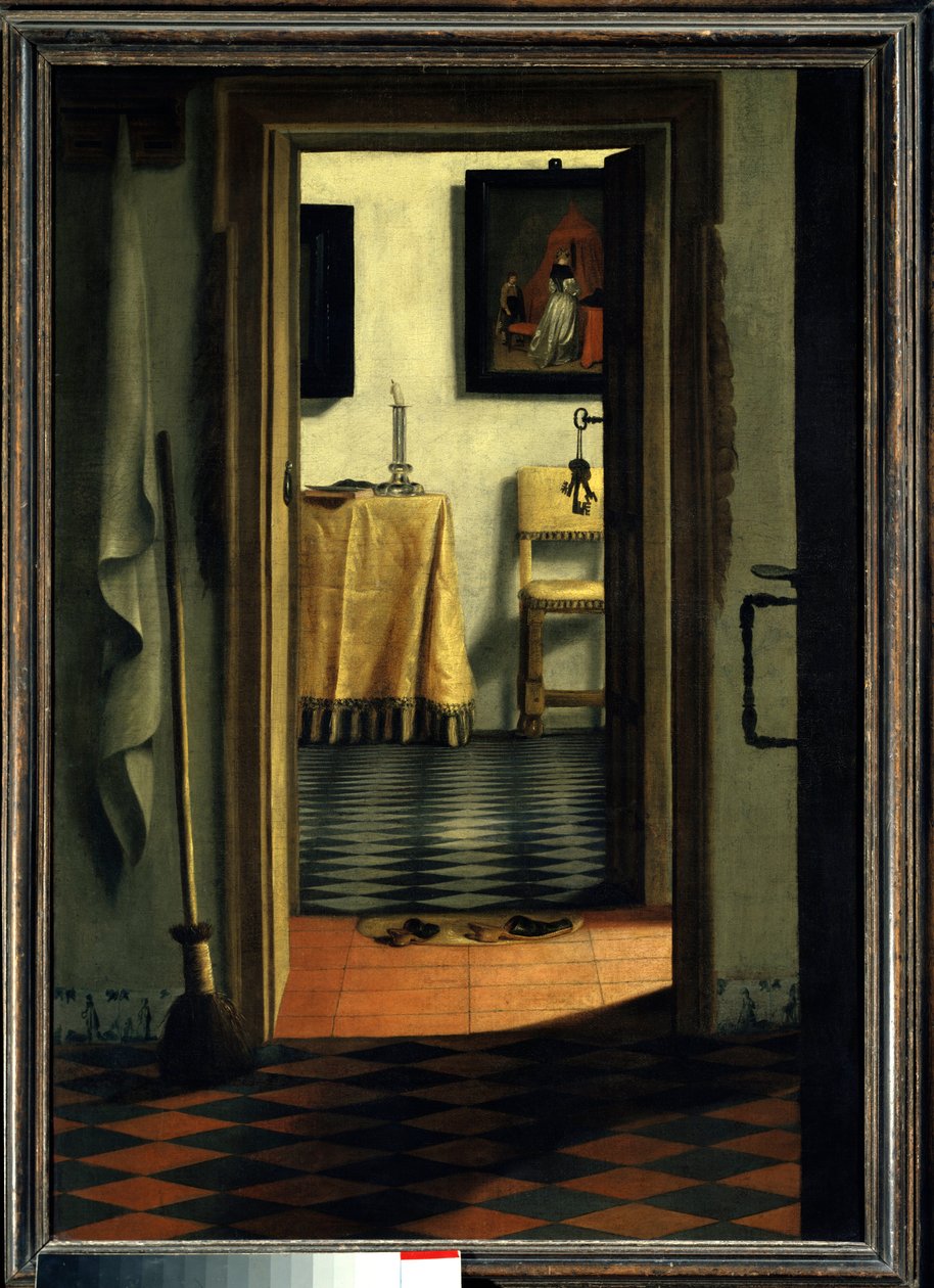 Kapcie Wnętrze domu w Holandii - Obraz Samuela Hoogstratena (1626-1678) (ec flam) XVII wiek Słońce 1,03x0,70 m Paryż, Musee du Louvre autorstwa Samuel van Hoogstraten