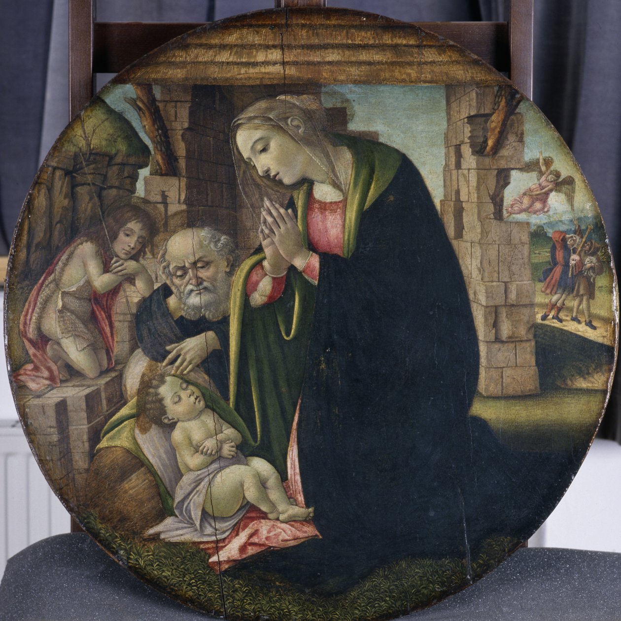 Adoracja Jezusa przez Maryję i Józefa, ok. 1380-85 (tempera na drewnie topoli) autorstwa Sandro Botticelli