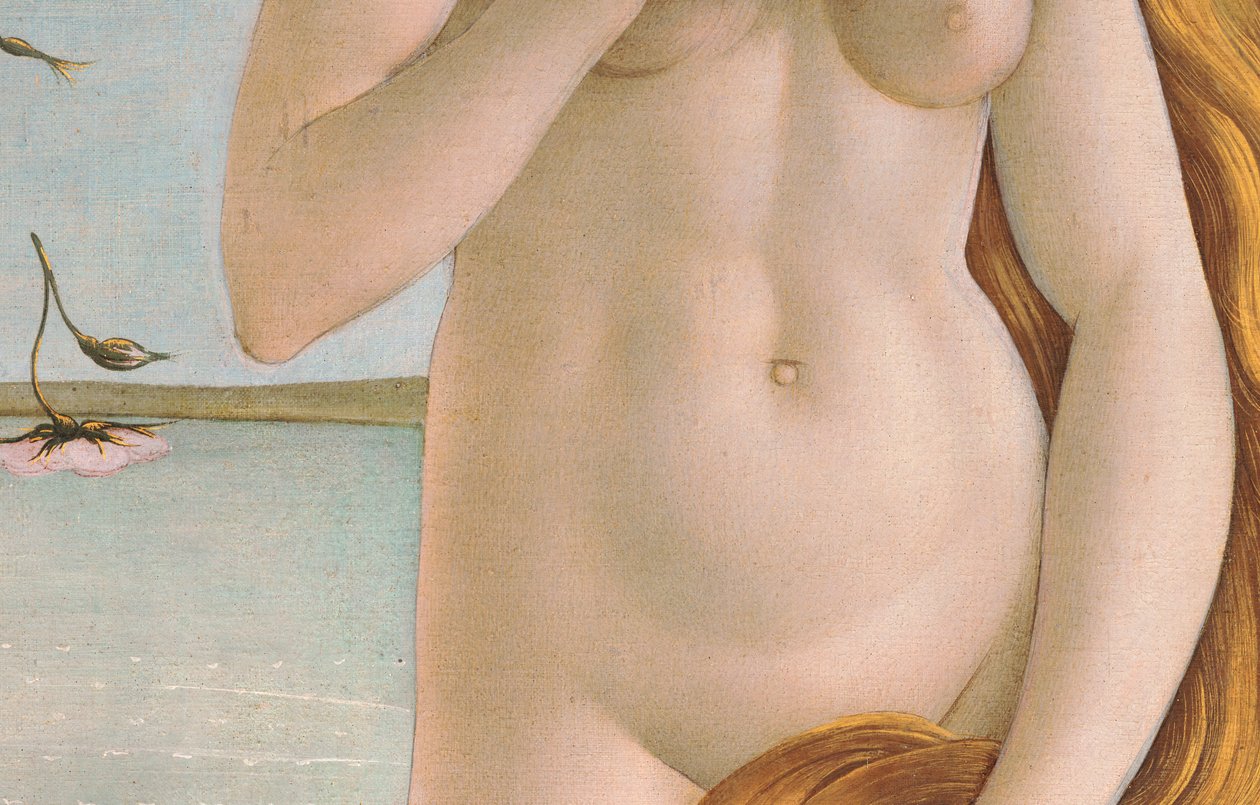 Narodziny Wenus, detal torsu Wenus, 1484 tempera na detalu na płótnie autorstwa Sandro Botticelli