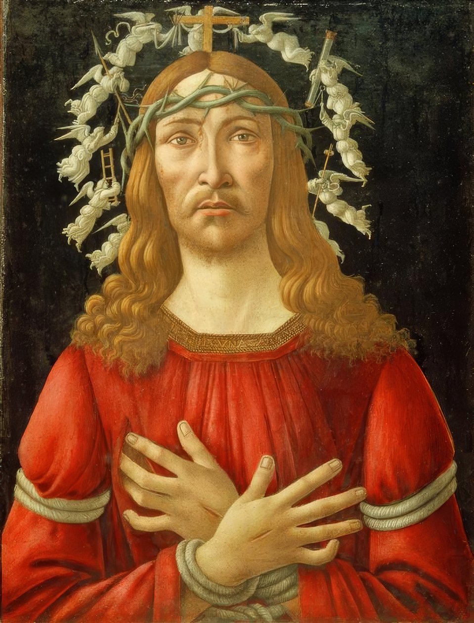Chrystus jako Mąż Bolesny z anielską nimbą autorstwa Sandro Botticelli