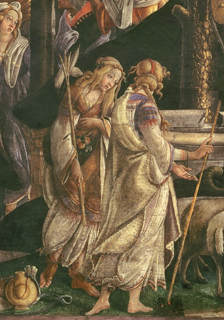 Fragment obrazu Młodość Mojżesza w Kaplicy Sykstyńskiej, 1481 autorstwa Sandro Botticelli