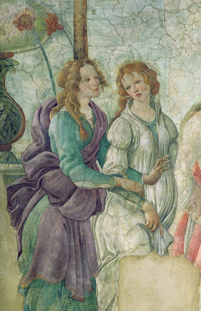 Detal przedstawiający Wenus i Gracje składające dary młodej dziewczynie, 1486 (zob. też 33760) autorstwa Sandro Botticelli