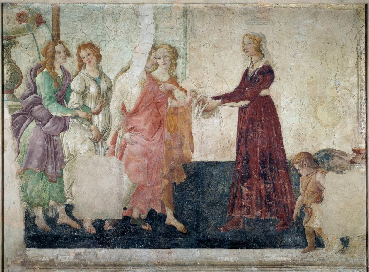 Giovanna Tornabuoni (?) Und die drei Grazien vor Venus autorstwa Sandro Botticelli