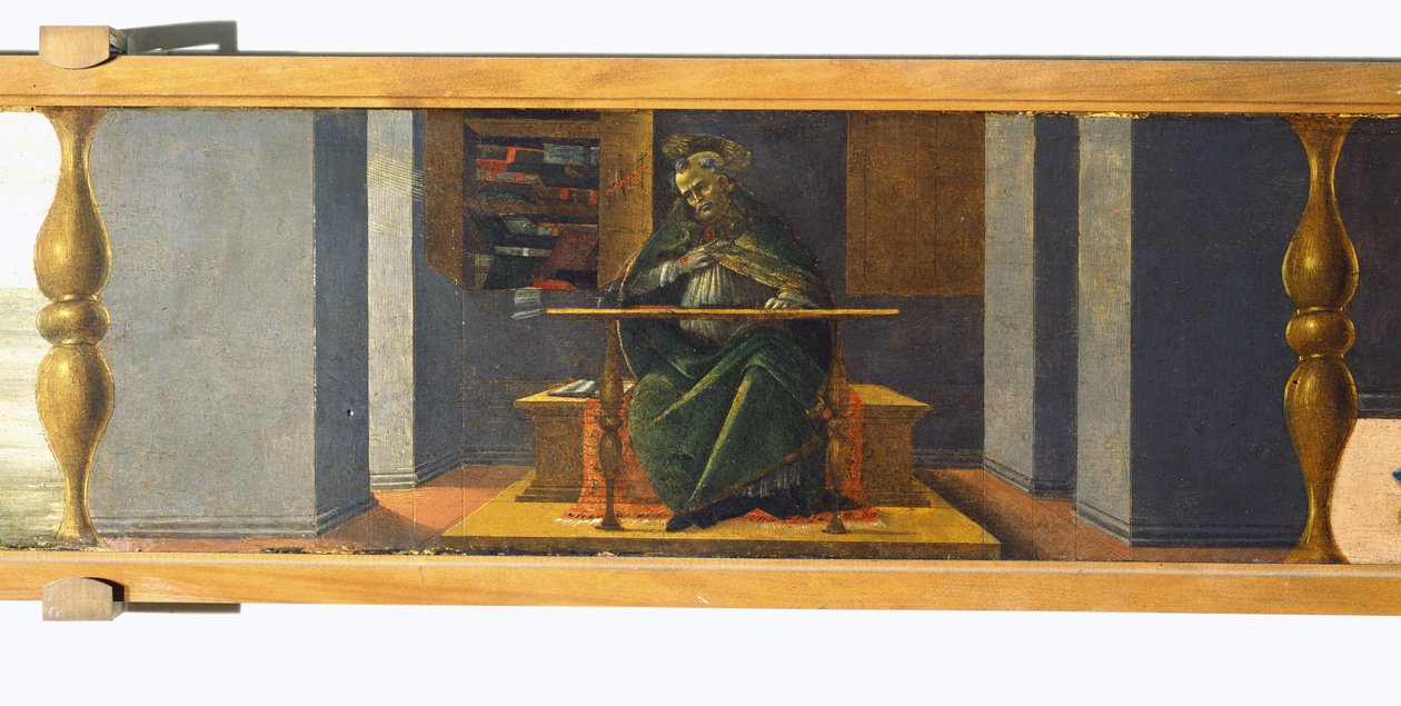 Św. Augustyn w swoim gabinecie, predella panel z ołtarza św. Marka, ok. 1488-90 (tempera na desce) (patrz 44363) autorstwa Sandro Botticelli