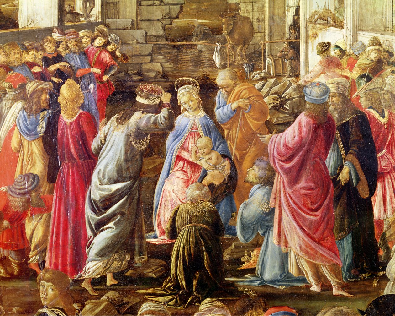Adoracja królów, ok. 1470-75 (tempera na desce) (patrz także 186451 i 186449) autorstwa Sandro Botticelli