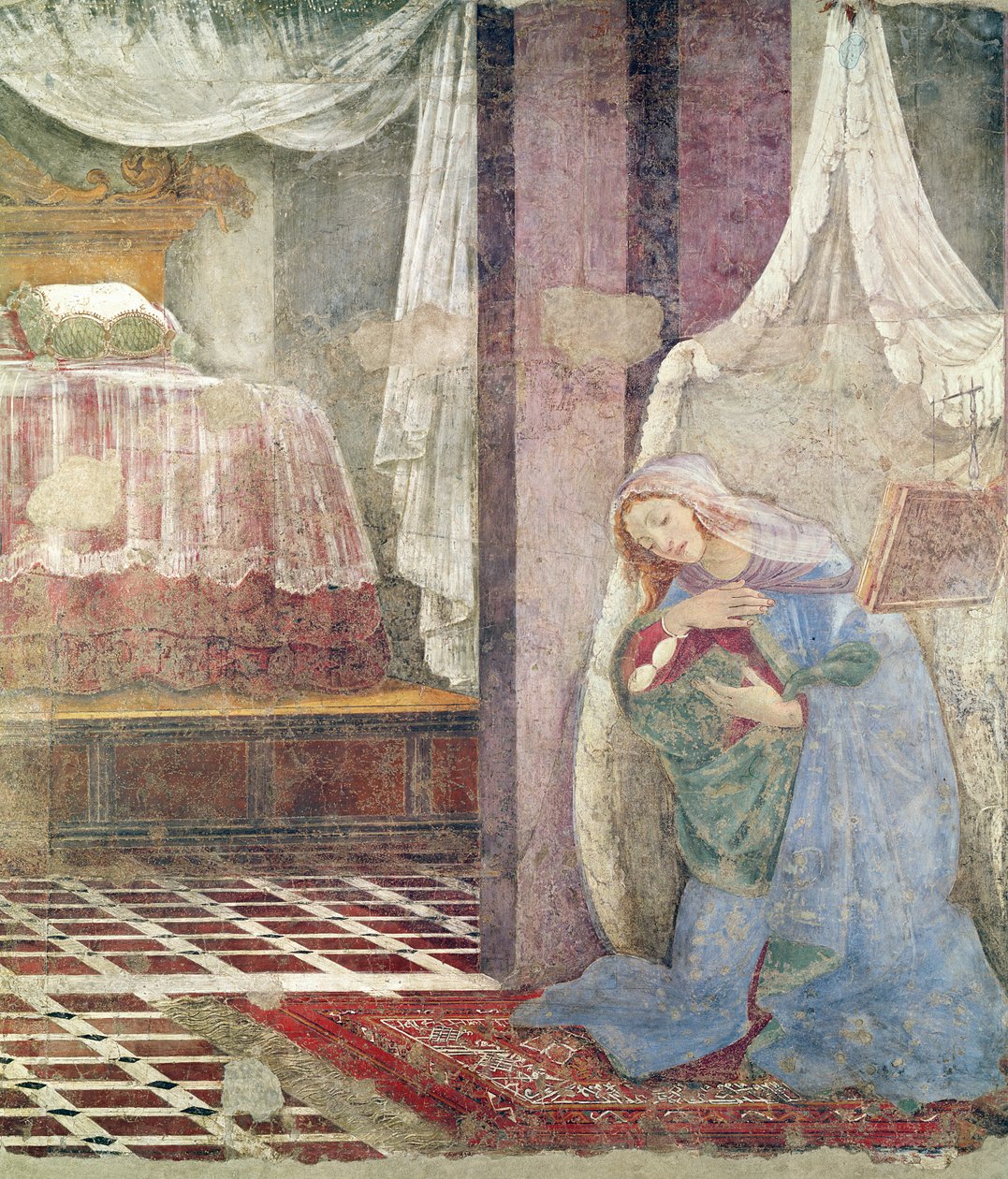 Szczegół Zwiastowania w prawej części, fresk z ok. 1445 r autorstwa Sandro Botticelli