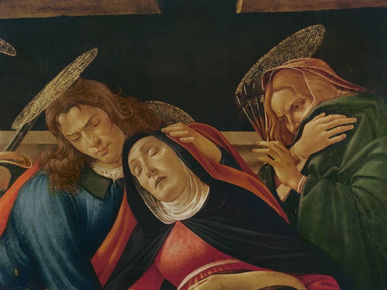 Lament nad śmiercią Chrystusa detal Dziewicy i św. Jana, ok. 1490, tempera na drewnie autorstwa Sandro Botticelli