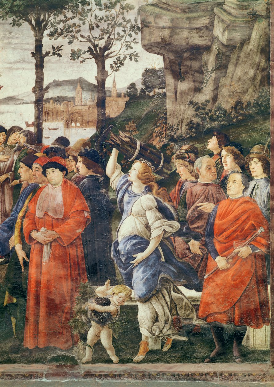 Oczyszczenie trędowatego i kuszenie Chrystusa, fragment postaci po prawej, ok.1481-83 (detal z 75786) autorstwa Sandro Botticelli