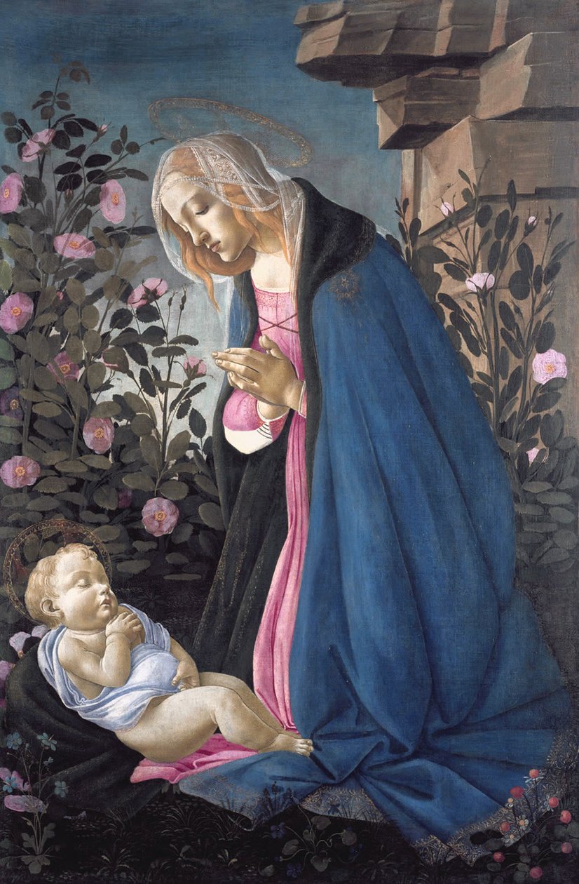 Dziewica adorująca śpiące Dzieciątko Jezus autorstwa Sandro Botticelli
