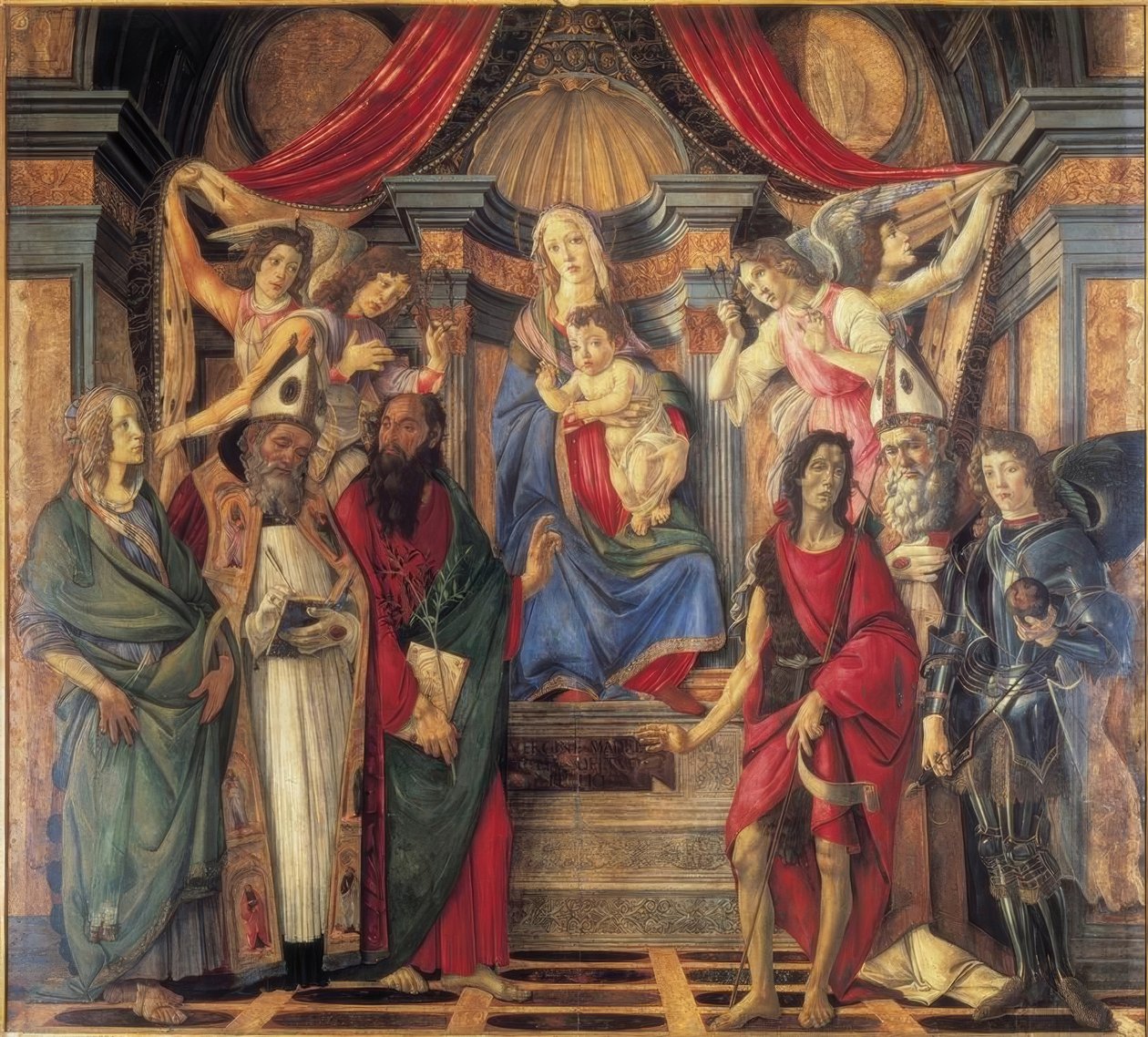 Madonna na tronie z Dzieciątkiem, Aniołami i Świętym Ka autorstwa Sandro Botticelli