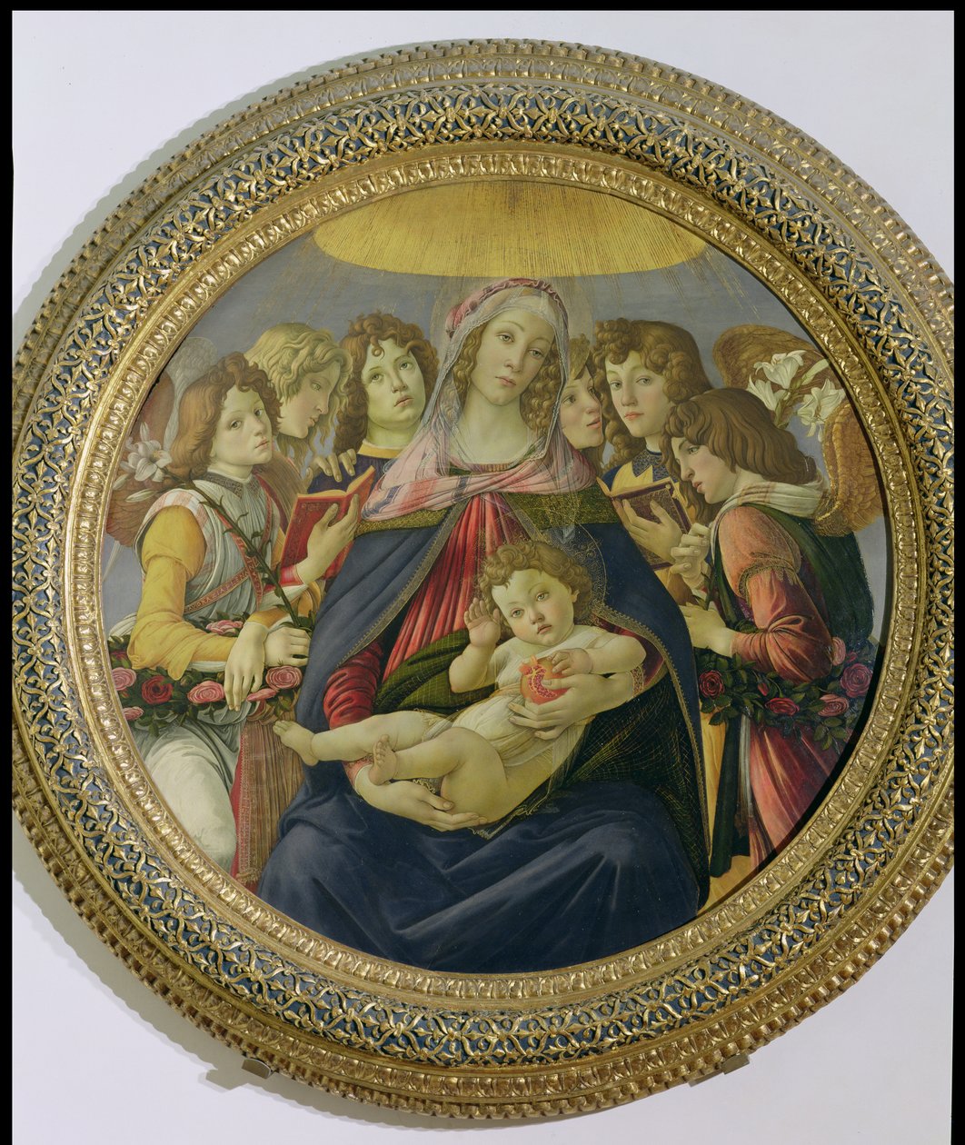 Dziewica z Dzieciątkiem z sześcioma aniołami, zwana Madonną z granatu, ok. 1478-79 (tempera na panelu) (szczegóły w 148859) autorstwa Sandro Botticelli