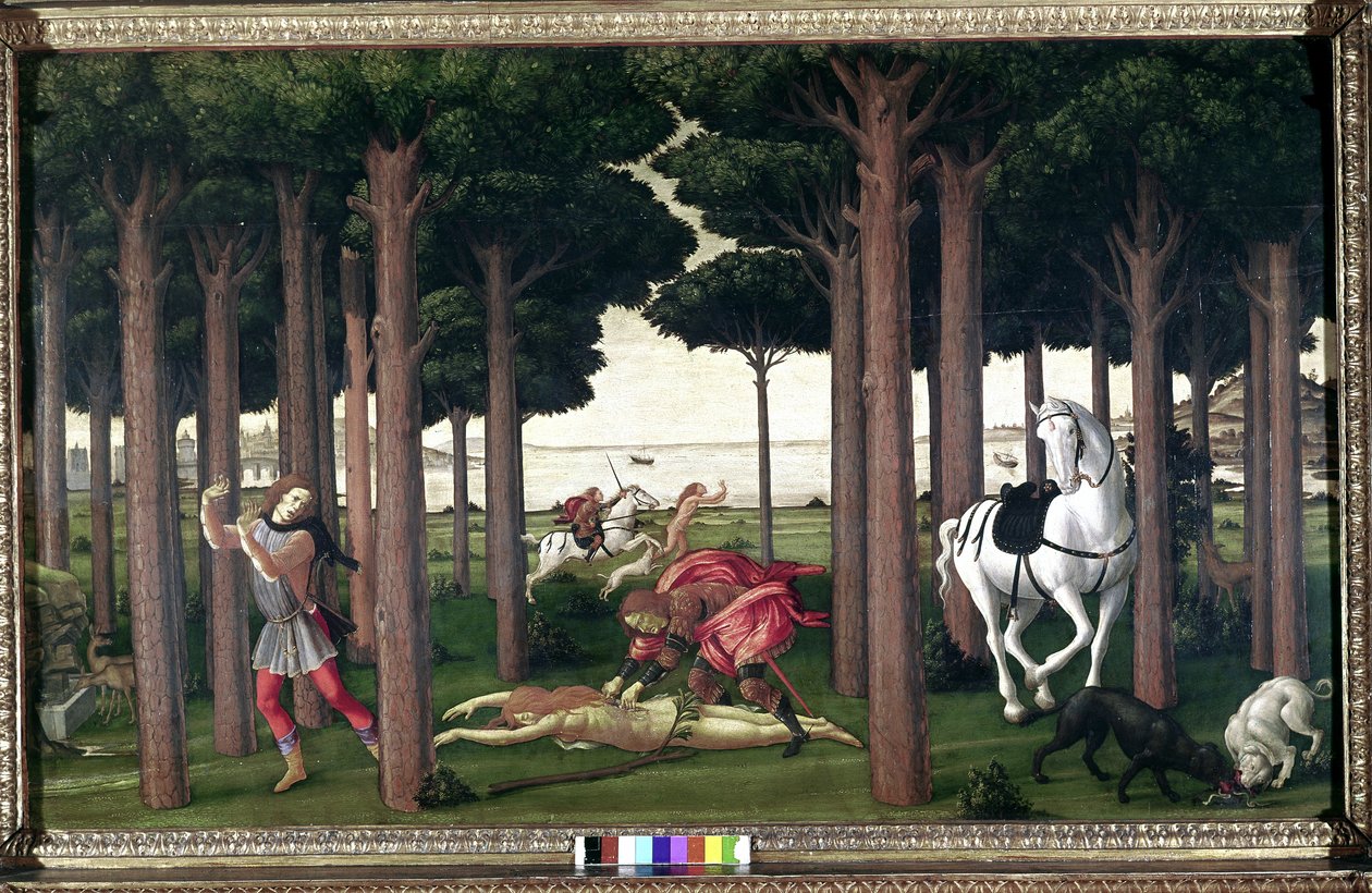 Z „Dekameronu” Boccaccia; Historie Nastagio degli Onesti (drugi odcinek) autorstwa Sandro (1444/5 1510) Botticelli
