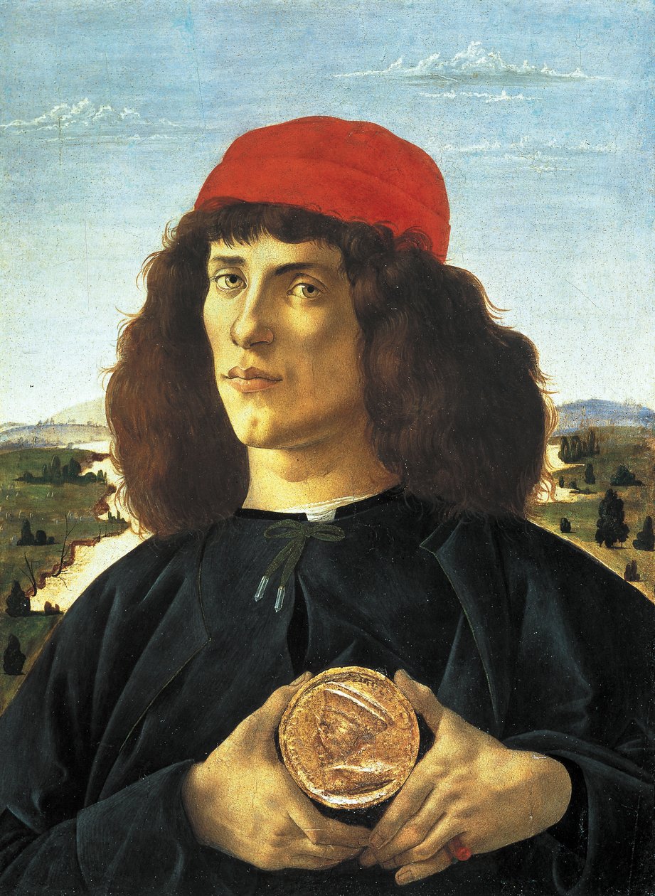 Portret mężczyzny z medalem Cosme Medicis Starszego (ok. 1475), obraz Alessandro di Mariano de Philippi autorstwa Sandro Botticellego (1445-1510). Florencja, Muzeum Uffizi. autorstwa Sandro Botticelli