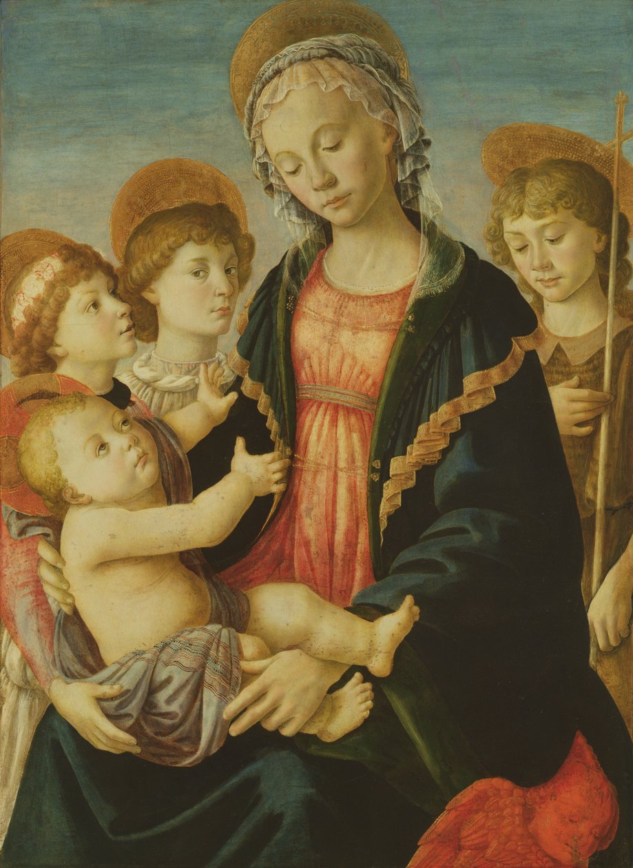 Dziewica z Dzieciątkiem z dwoma aniołami i św. Janem Chrzcicielem, ok. 1470 (olej na desce) autorstwa Sandro Botticelli