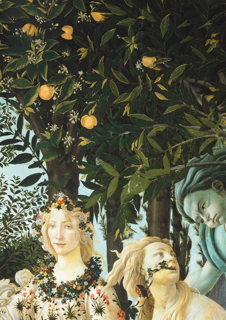 Flora, Zephyrus i Cloris, fragment z Alegorii wiosny (Primavera), ok. 1900. 1477-1482 (tempera na drewnie) autorstwa Sandro Botticelli