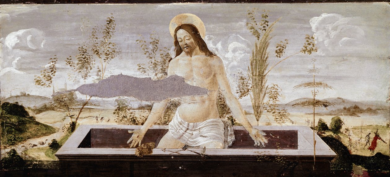 Pieta. Fragment ołtarza św Barnaby (tempera na drewnie) autorstwa Sandro Botticelli