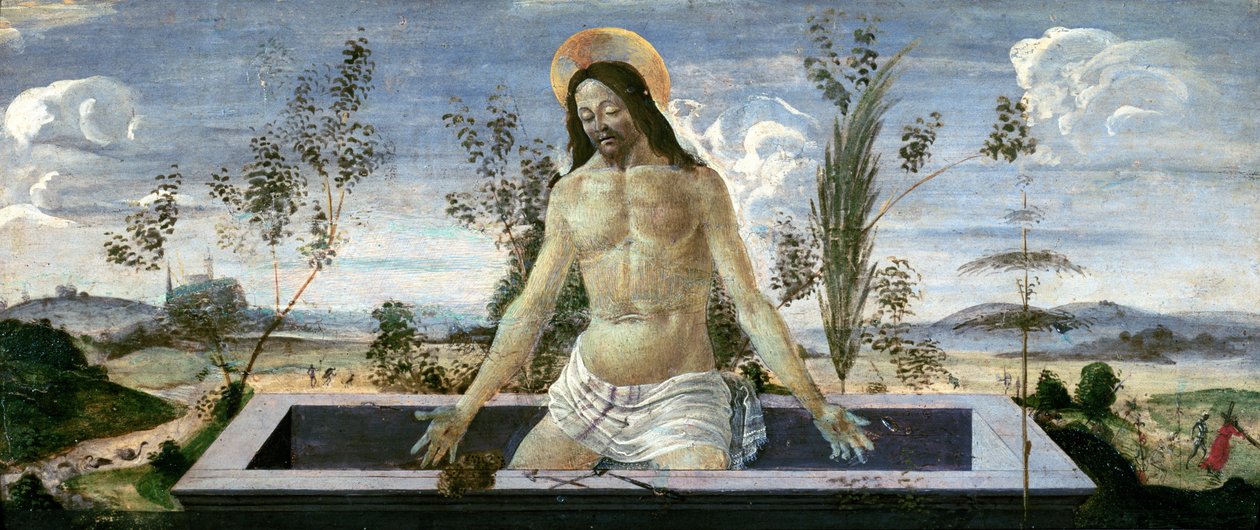 Tablica Predella przedstawiająca Zmartwychwstanie, z Ołtarza Św. Barnaby (tempera na tablicy) (patrz także 44334,44354,44358,85657) autorstwa Sandro Botticelli