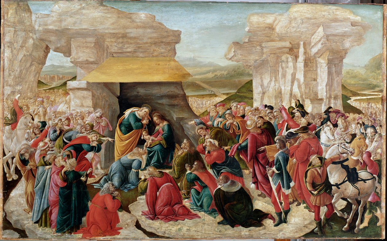Adoracja Trzech Króli (niedokończony obraz, ok. 1500) autorstwa Sandro Botticelli