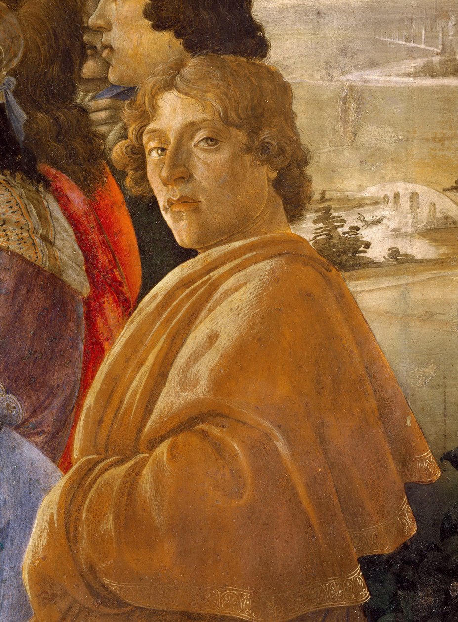 Adoracja Trzech Króli. Szczegół: Autoportret par Botticelli, Sandro (1445-1510). Tempera na desce, ok. 1473-1475, Galleria degli Uffizi, Florencja autorstwa Sandro Botticelli