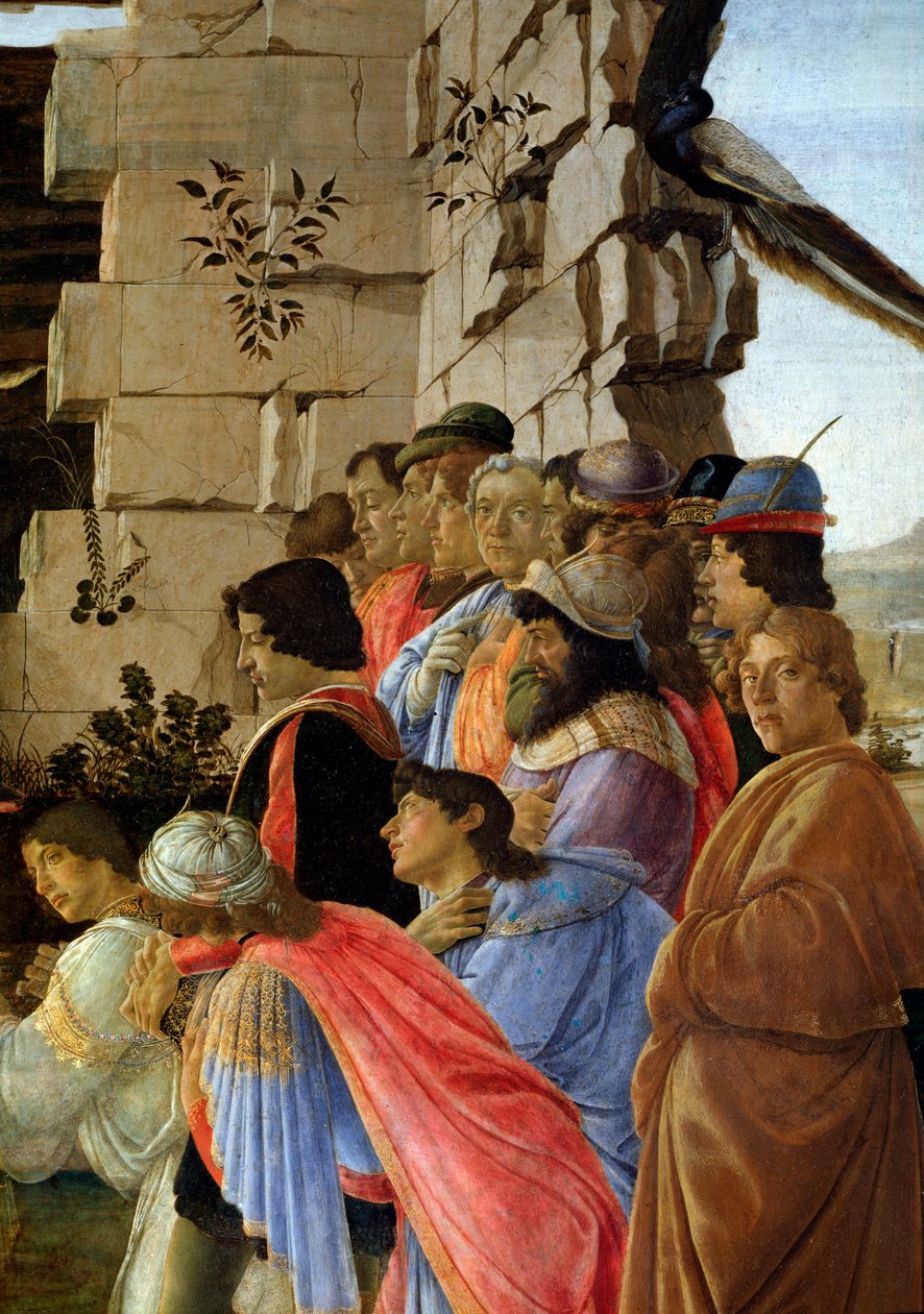 Pokłon Trzech Króli, fragment Autoportretu z prawej (tempera na drewnie) autorstwa Sandro Botticelli