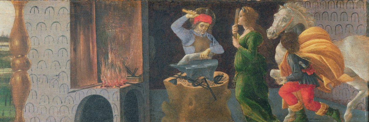 Cud św. Eligiusza, predella panel z ołtarza św. Marka, ok. 1488-90 (tempera na desce) (zob. 44342, 44348 44333) autorstwa Sandro Botticelli