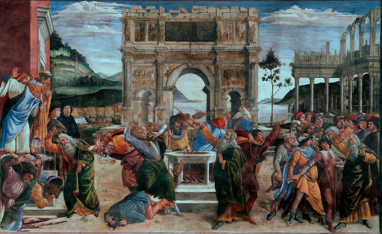Ukaranie synów Kory lub ukaranie buntowników, Kaplica Sykstyńska autorstwa Sandro (1444/5 1510) Botticelli