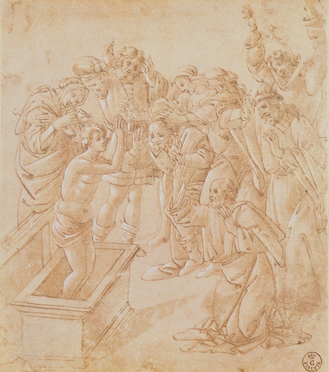 Podniesienie Łazarza (pióro i atrament z gwaszem) autorstwa Sandro Botticelli