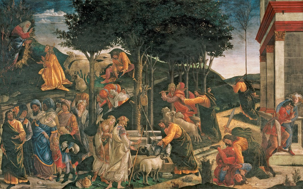 Młodość Mojżesza w Kaplicy Sykstyńskiej autorstwa Sandro Botticelli