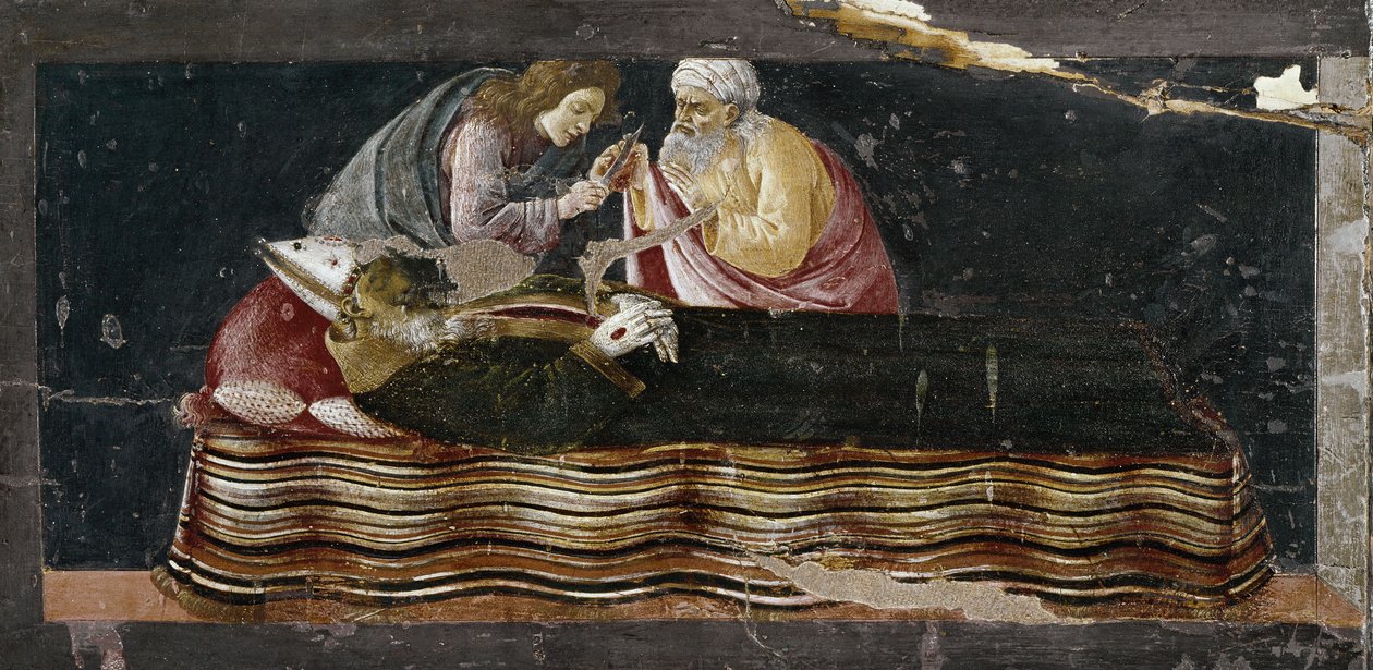 Wydobycie serca św. Ignacego. Fragment ołtarza św Barnaby (Tempera na drewnie) autorstwa Sandro Botticelli