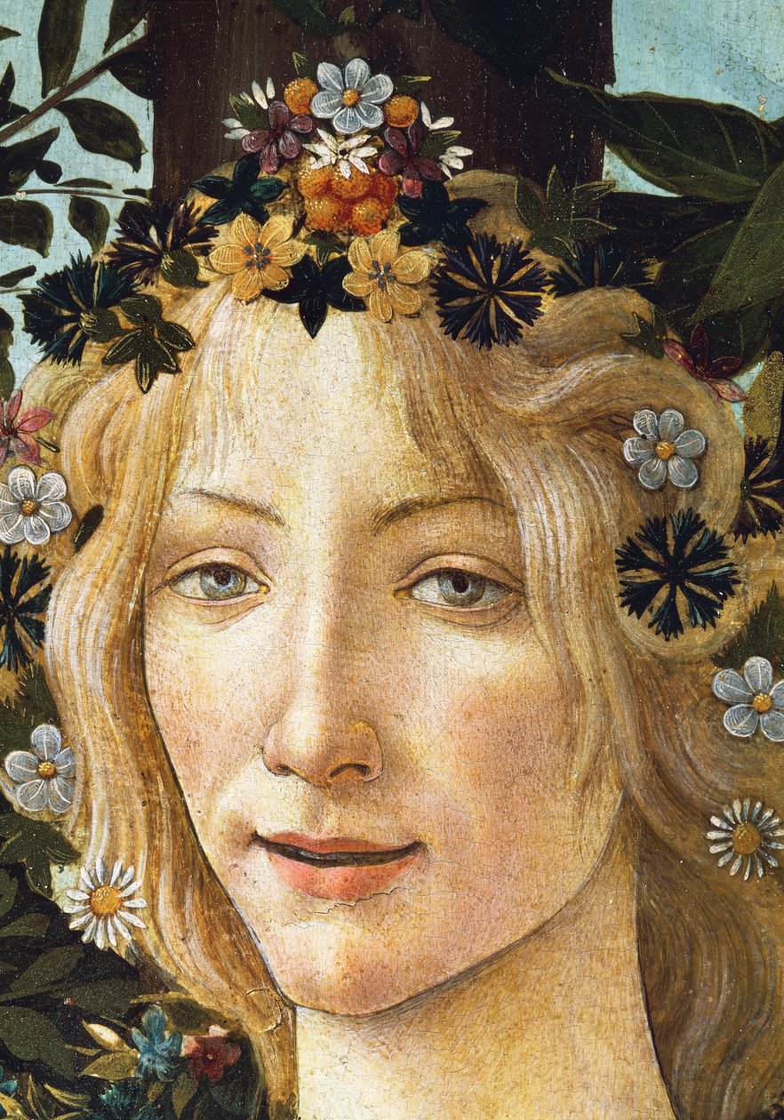 Twarz Flory, fragment alegorii wiosny, ok. 1477-1482 (tempera na drewnie) autorstwa Sandro Botticelli