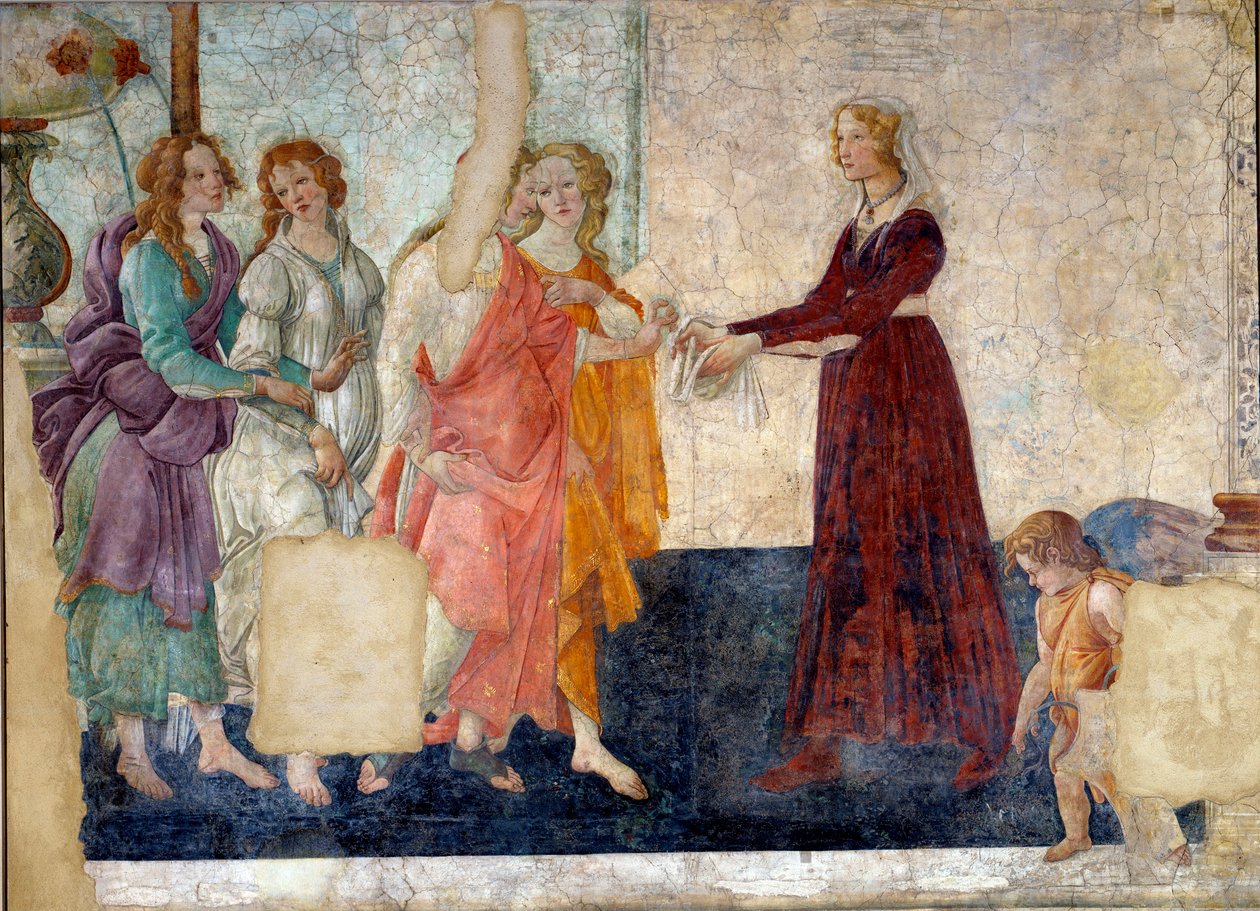 Venus and the Graces oferuje prezenty młodej dziewczynie. Fresk Villa Lemmi. Obraz Sandro Botticellego (1444-1510) autorstwa Sandro Botticelli