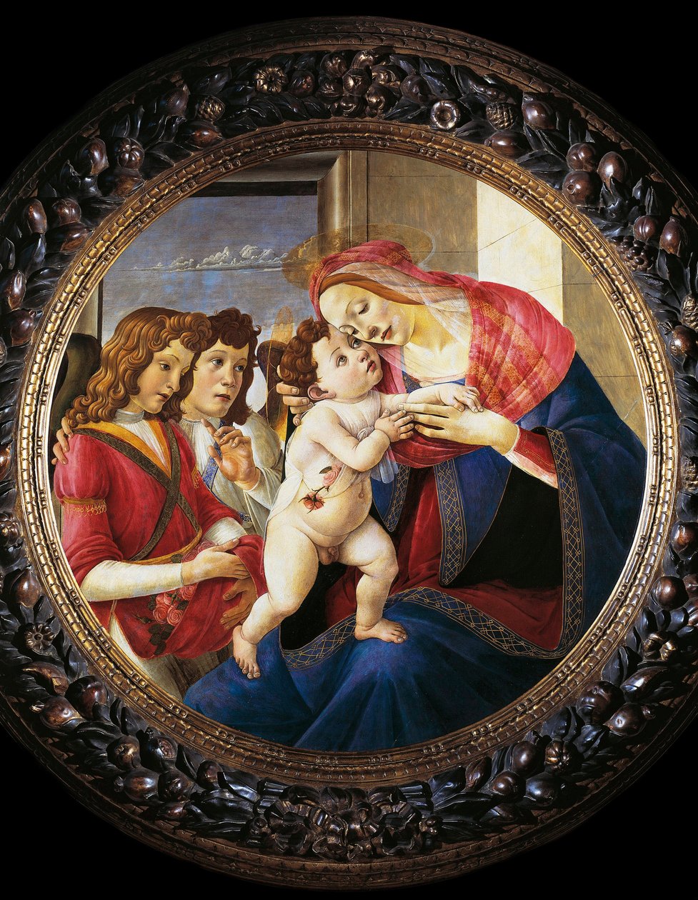 Dziewica z Dzieciątkiem i Dwa Anioły (tempera na drewnie, ok. 1490) autorstwa Sandro Botticelli