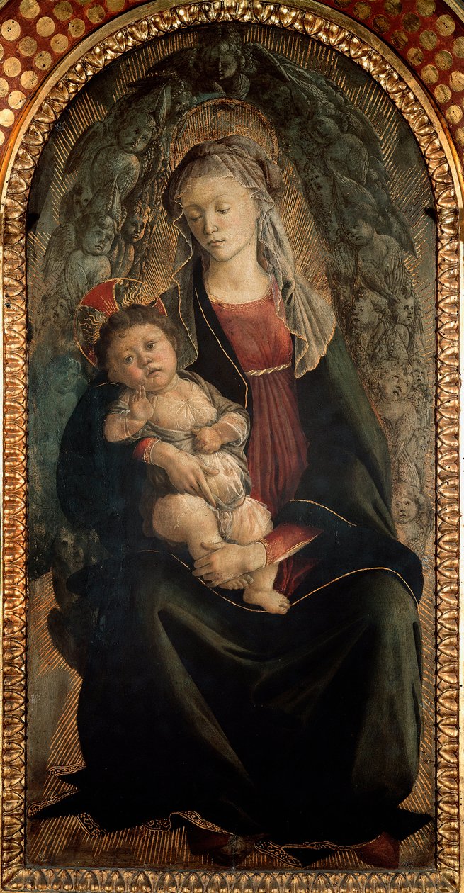Dziewica z Dzieciątkiem w chwale w otoczeniu aniołów Serafinów Detrempe na drewnie – Alessandro di Mariano dei Filipepi, dit Sandro Botticelli (1445-1510) 1469-1470 Wymiary 120x65 cm Florencja Galeria Uffizi (Uffizi) autorstwa Sandro Botticelli