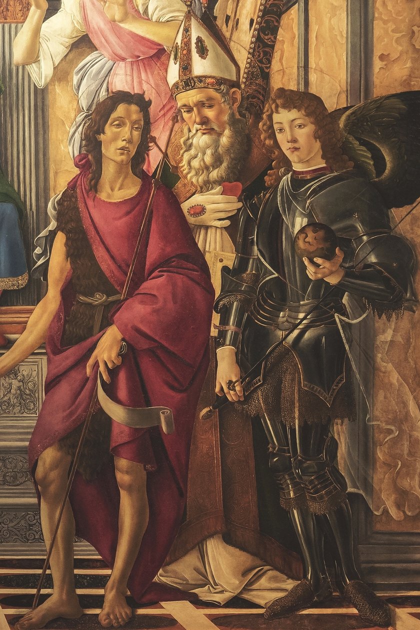 Ołtarz, panel główny: Madonna na tronie, cztery anioły i święci autorstwa Sandro Botticelli
