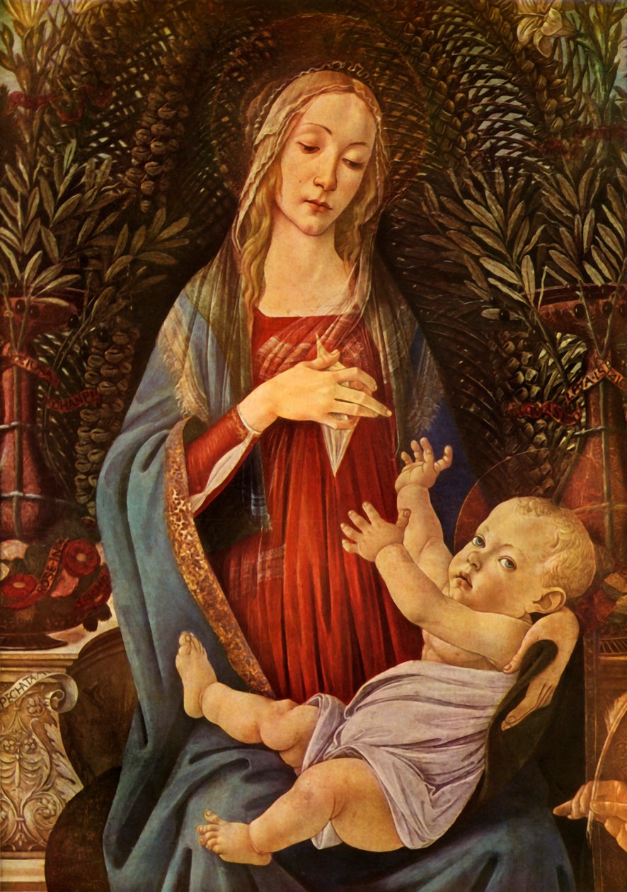 Fragment obrazu Madonna z Dzieciątkiem ze świętymi Janem, 1485, 1937. autorstwa Sandro Botticelli