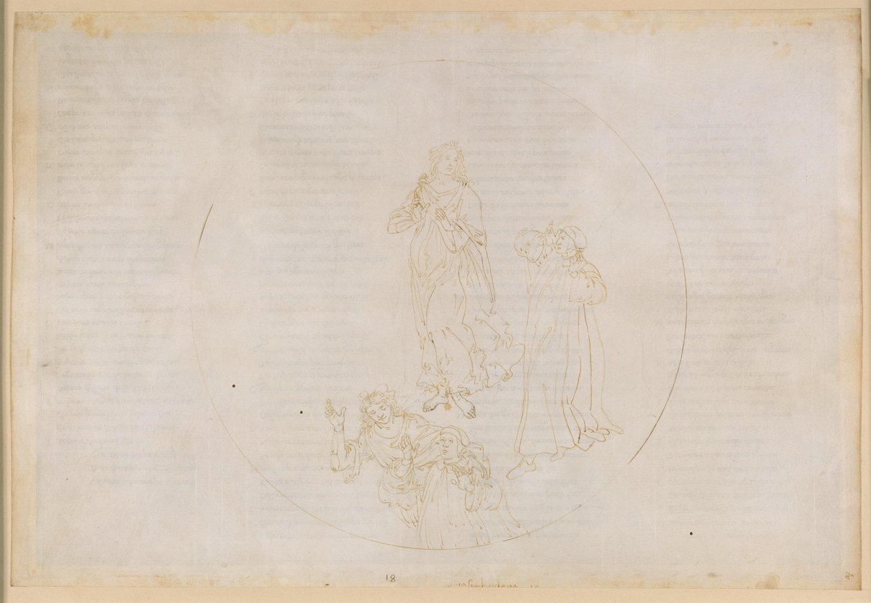 „Boska komedia”, „Raj”, XVIII. Piąta sfera planetarna (niebo Marsa): Cacciaguida wymienia błogosławionych bojowników o wiarę – przejście do sfery Jowisza autorstwa Sandro Botticelli