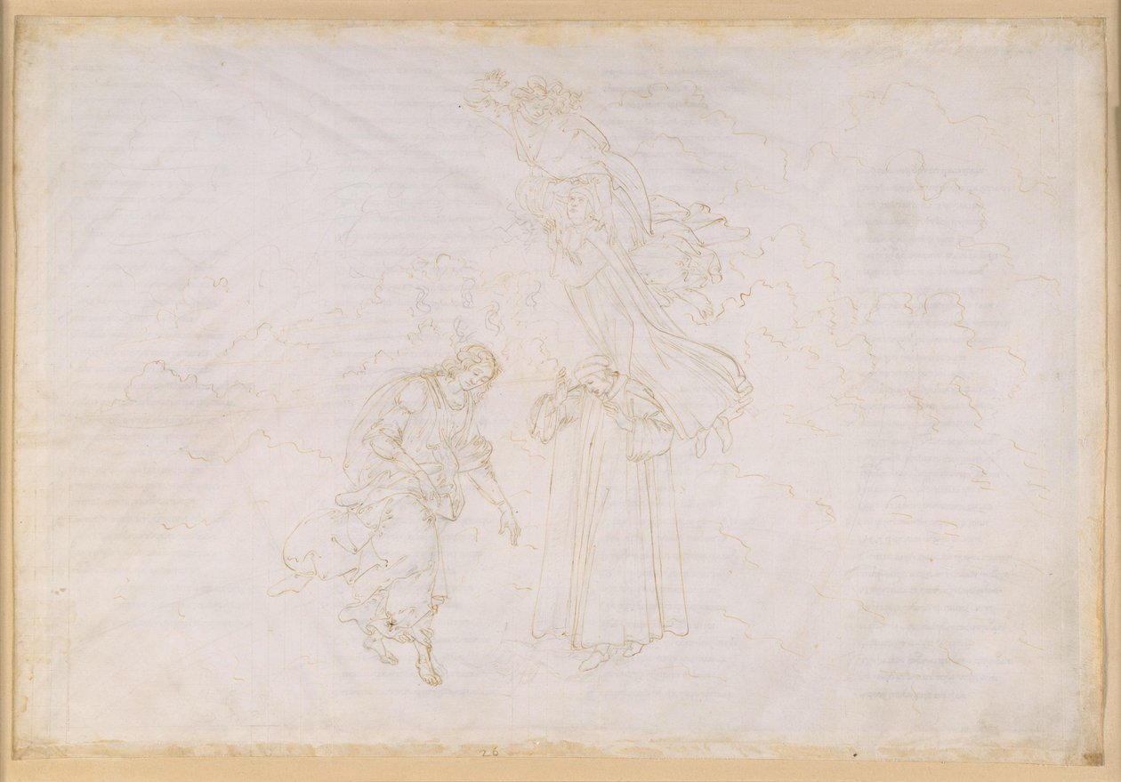 „Boska komedia”, „Raj”, XXVII. Ósma sfera (niebo gwiazd stałych): Piotr wygłasza kazanie potępiające zdeprawowane papiestwo; wznoszenie się do kryształowego nieba, czyli Primum Mobile autorstwa Sandro Botticelli
