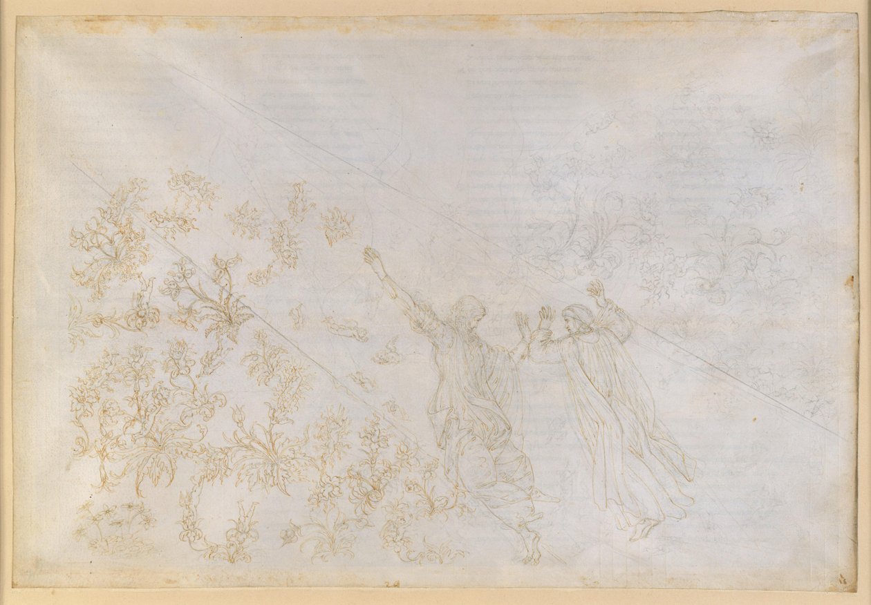 „Boska komedia”, „Raj”, XXX. Droga do Empyreum: Dante i Beatrice w strumieniu światła autorstwa Sandro Botticelli