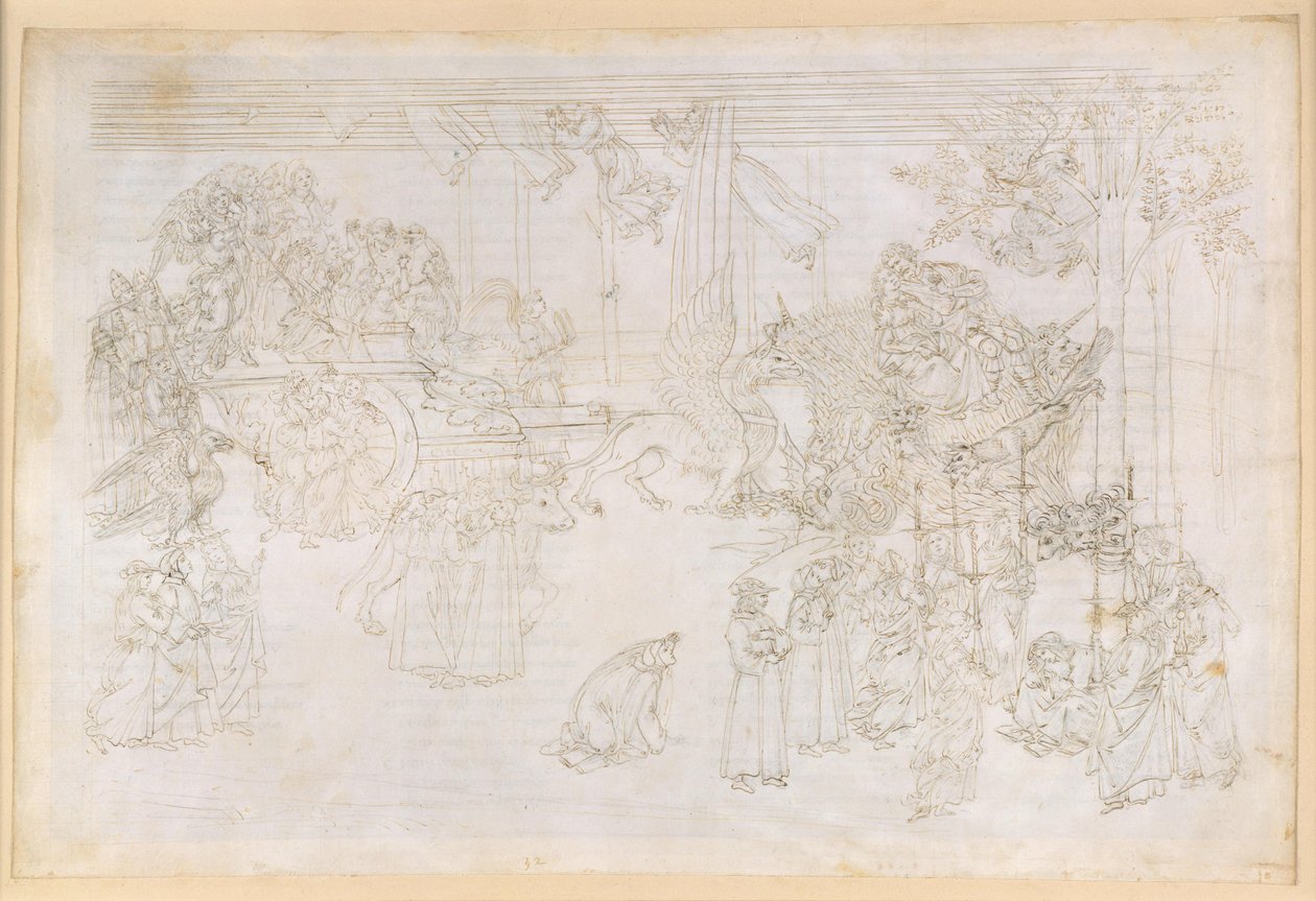 „Boska komedia”, „Czyściec”, XXXII. Raj ziemski: Drzewo poznania i historyczne przeznaczenie Kościoła autorstwa Sandro Botticelli