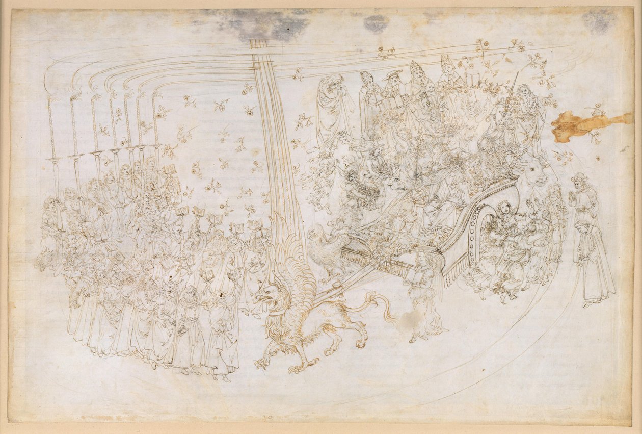 „Boska komedia”, „Czyściec”, XXX. Raj ziemski: Beatrice w rydwanie triumfalnym autorstwa Sandro Botticelli