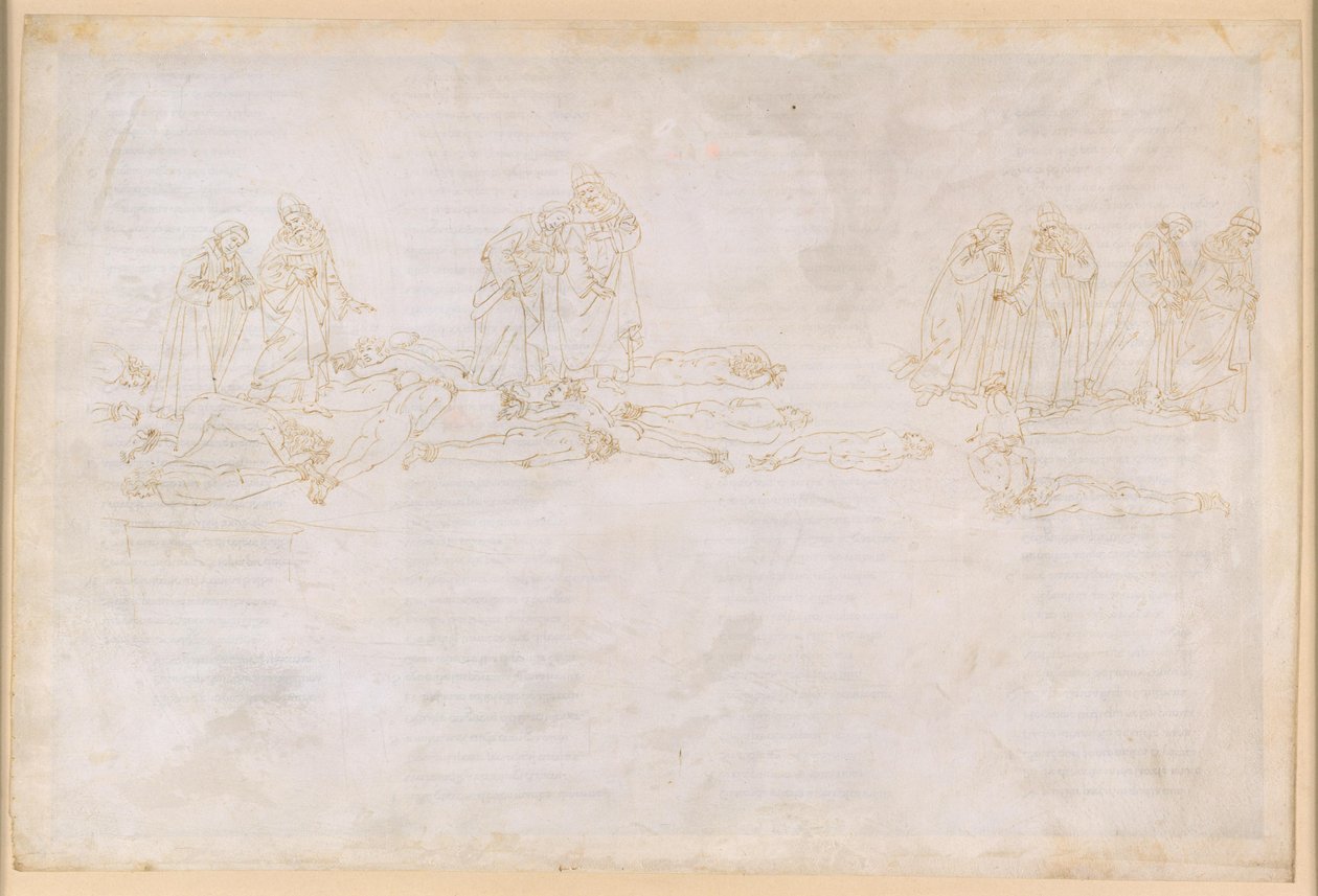„Boska komedia”, „Czyściec”, XX. Piąty krąg czyśćca: pokuta chciwych i rozrzutnych; rozmowa z Hugonem Kapetem autorstwa Sandro Botticelli