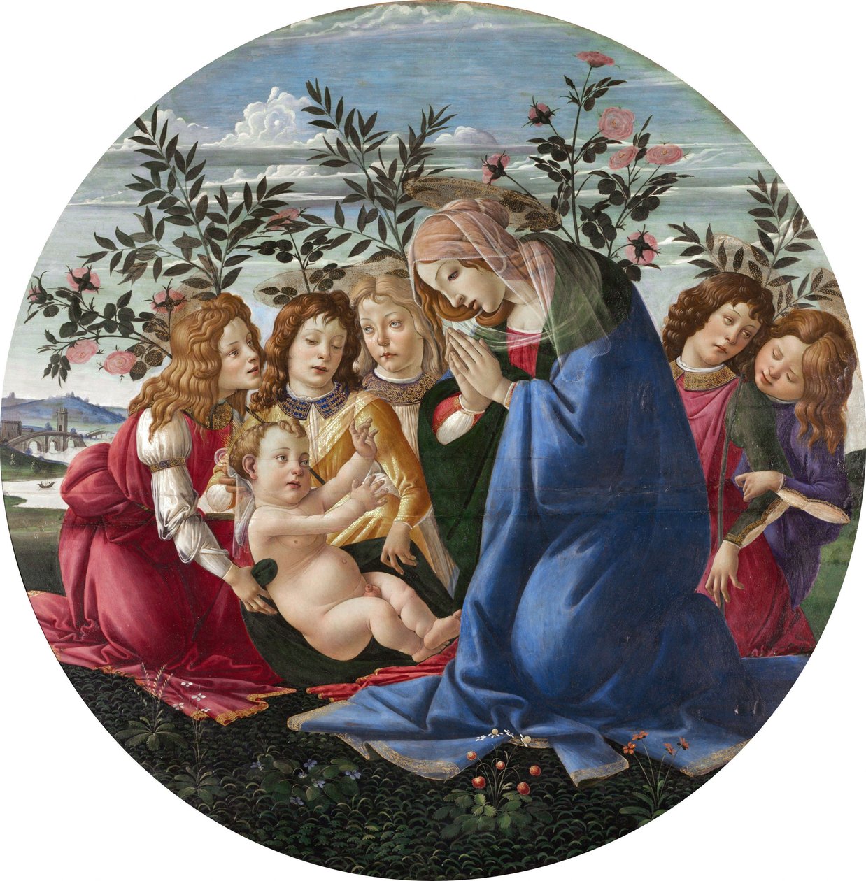 Madonna adorująca Dzieciątko z pięcioma aniołami autorstwa Sandro Botticelli