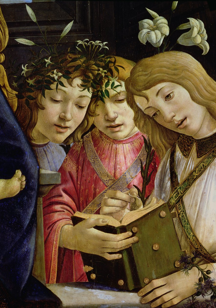 Jana Chrzciciela i aniołami: detal przedstawiający trzy anioły detal panelu 44353 autorstwa Sandro Botticelli
