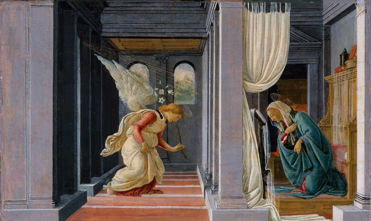 Zwiastowanie, ok. 1485 (tempera i złoto na drewnie) autorstwa Sandro Botticelli