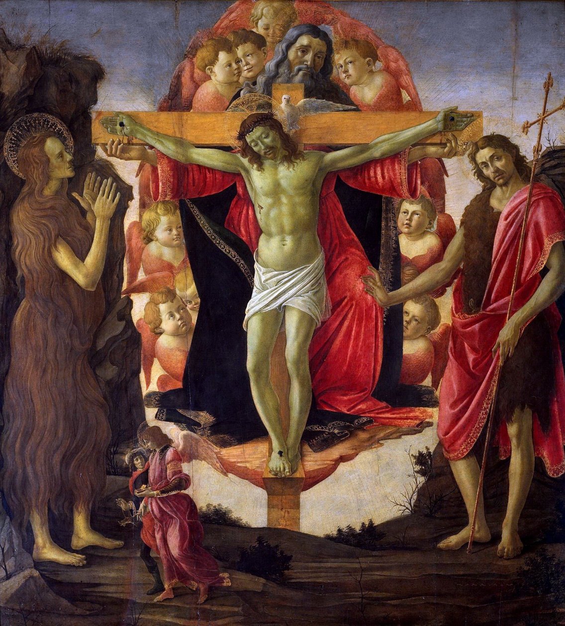Trójca Święta ze świętymi Janem Chrzcicielem, Marią Magdaleną, Tobiaszem i Rafałem, 1491-1493. autorstwa Sandro Botticelli
