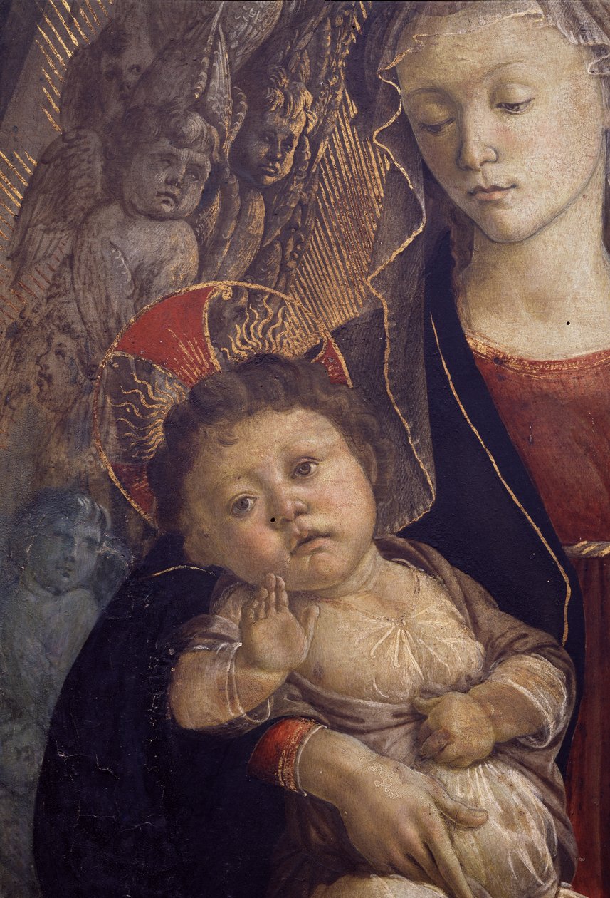 Madonna z Dzieciątkiem w chwale, fragment Dzieciątka, 1468 tempera na elemencie panelu z 85673 autorstwa Sandro Botticelli