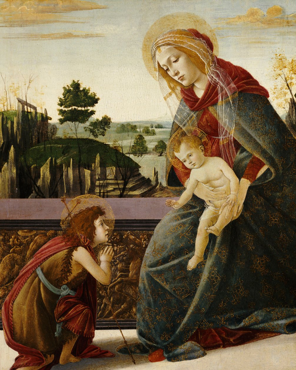 Madonna z Dzieciątkiem z młodym św. Janem Chrzcicielem w pejzażu autorstwa Sandro Botticelli