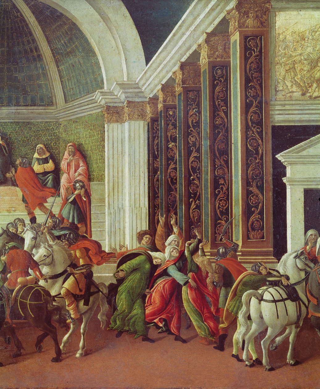 The Story of Virginia szczegół po prawej: zabity przez jej ojca Virginius, 1500-04 tempera na panelu autorstwa Sandro Botticelli