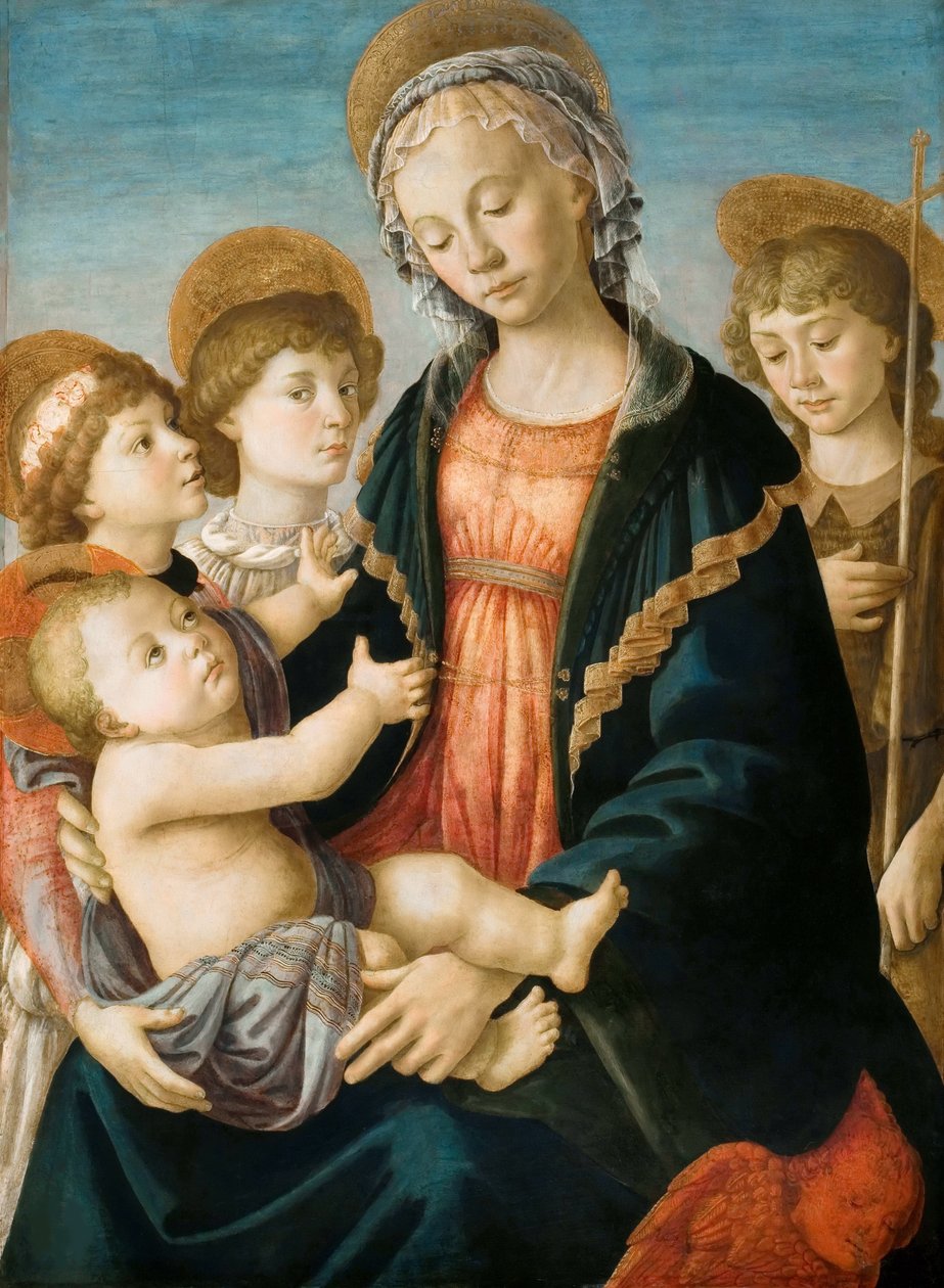 Dziewica z Dzieciątkiem z dwoma aniołami i młodym św. Janem Chrzcicielem, ok. 1467. autorstwa Sandro Botticelli